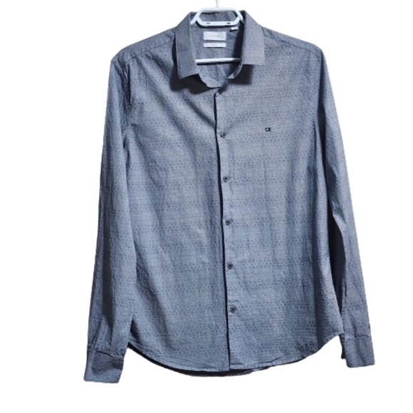 Calvin Klein slim fit button down long sleeve 100 % cotton shirt color grey - Picture 1 of 6